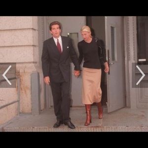 Get this  look! Tan faux suede  pencil skirt